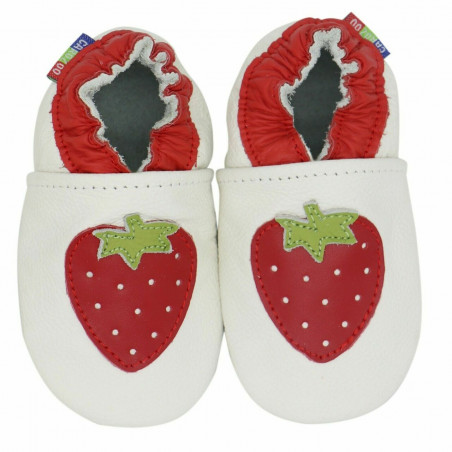 Chaussons cuir bébé Carozoo Fraise