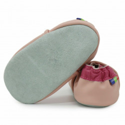 Chaussons cuir bébé Carozoo Papillon fond rose