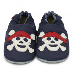Chaussons cuir bébé Carozoo Pirate fond bleu