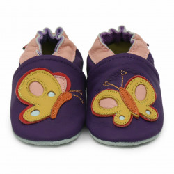 Chaussons cuir bébé Carozoo Papillon multi-couleur