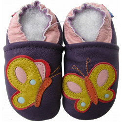 Chaussons cuir bébé Carozoo Papillon multi-couleur