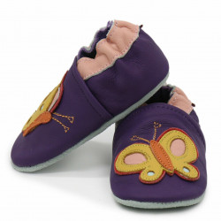 Chaussons cuir bébé Carozoo Papillon multi-couleur