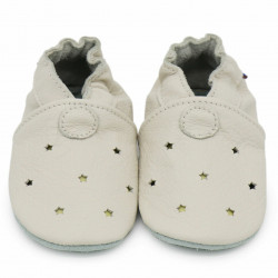 Chaussons cuir bébé Carozoo étoiles fond creme