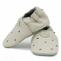 Chaussons cuir bébé Carozoo étoiles fond creme