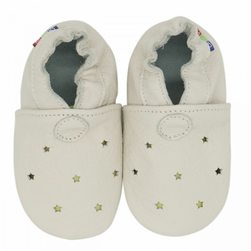 Chaussons cuir bébé Carozoo étoiles fond creme Chaussons cuir bébé Carozoo étoiles fond creme