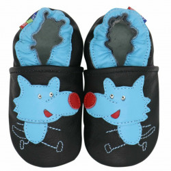 Chaussons cuir bébé de la marque Little Molly, modèle dinosaure