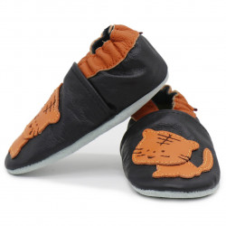 Chaussons cuir bébé Carozoo, Chat orange