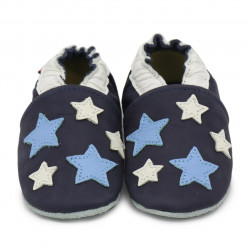 Chaussons cuir bébé Carozoo Etoiles bleues