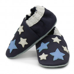 Chaussons cuir bébé Carozoo Etoiles bleues