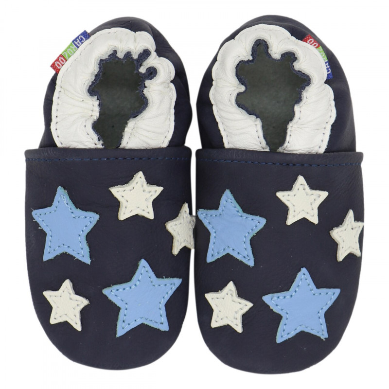 Chaussons cuir bébé enfant Etoiles grises