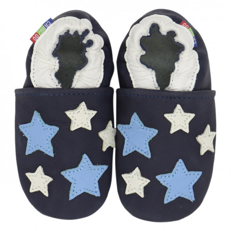 Chaussons cuir bébé  Carozoo Etoiles bleues