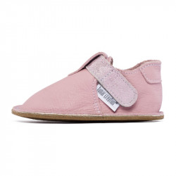 chaussures cuir pink glitter souples \\"P'tit scratch\\" Uni Barefoot bebe enfant