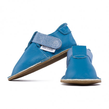 chaussures cuir blue glitter souples "P'tit scratch" Uni Barefoot bebe enfant