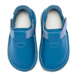 chaussures cuir blue glitter souples \\"P'tit scratch\\" Uni Barefoot bebe enfant