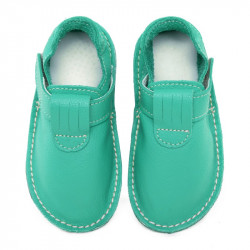 chaussures cuir bleues caraibe souples \\"P'tit scratch\\" Uni Barefoot bebe enfant